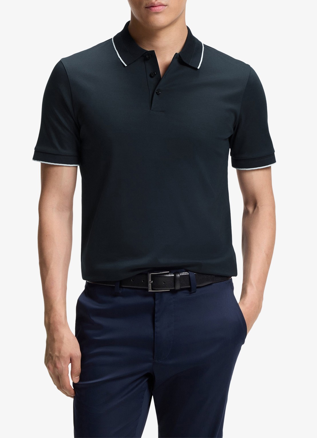 BOSS Slim fit polo van katoen - detail 4 blauw