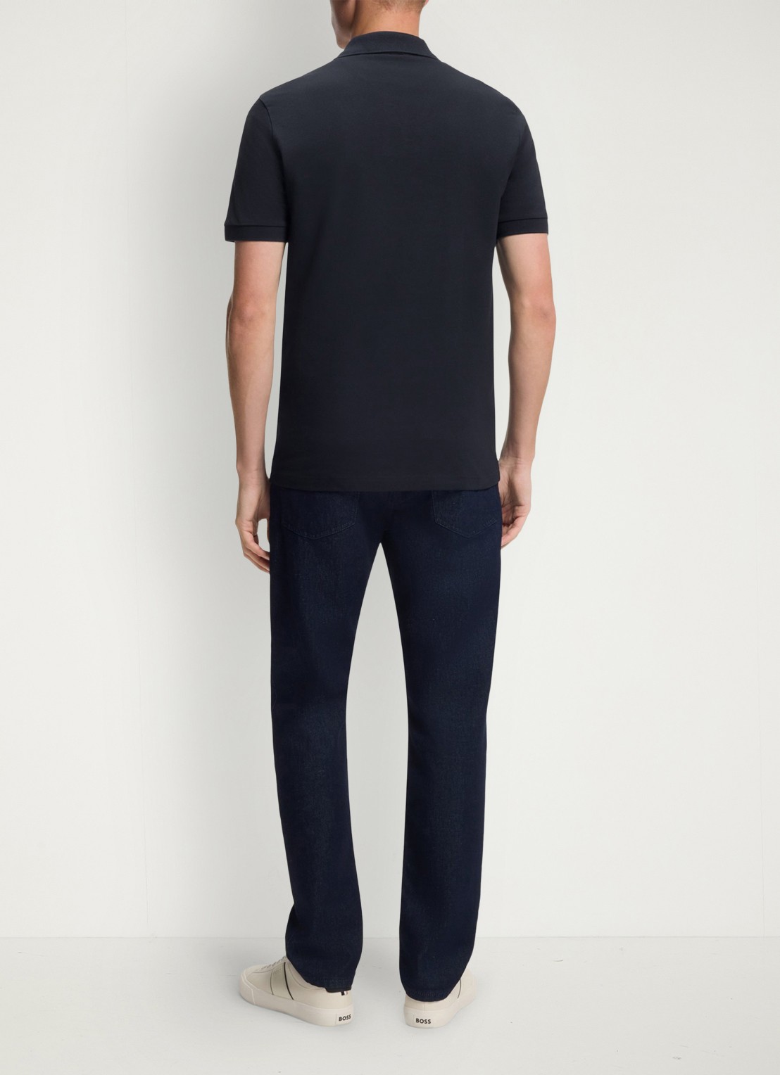 BOSS Slim-fit polo van stretchkatoen met logopatch - achterkant donkerblauw