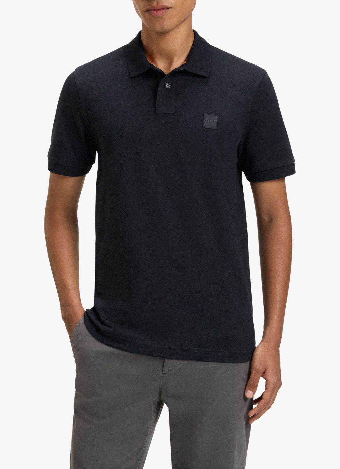 BOSS Slim-fit polo van stretchkatoen met logopatch - detail 4 donkerblauw