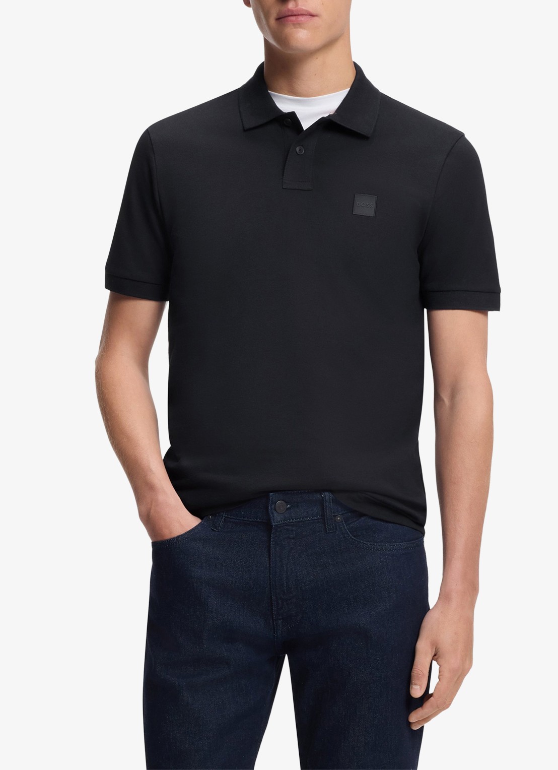 BOSS Slim-fit polo van stretchkatoen met logopatch - detail 4 donkerblauw
