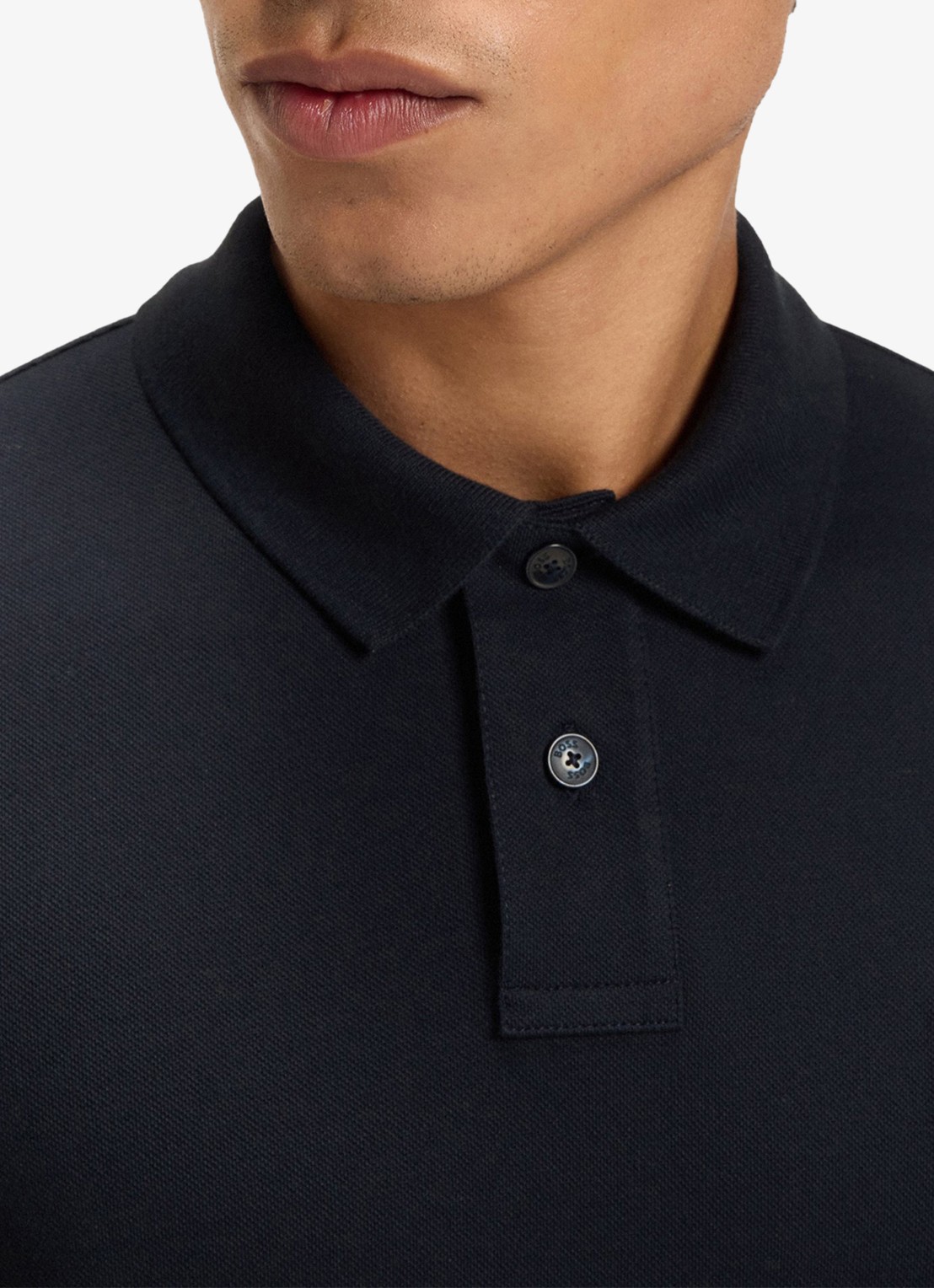 BOSS Slim-fit polo van stretchkatoen met logopatch - detail 5 donkerblauw