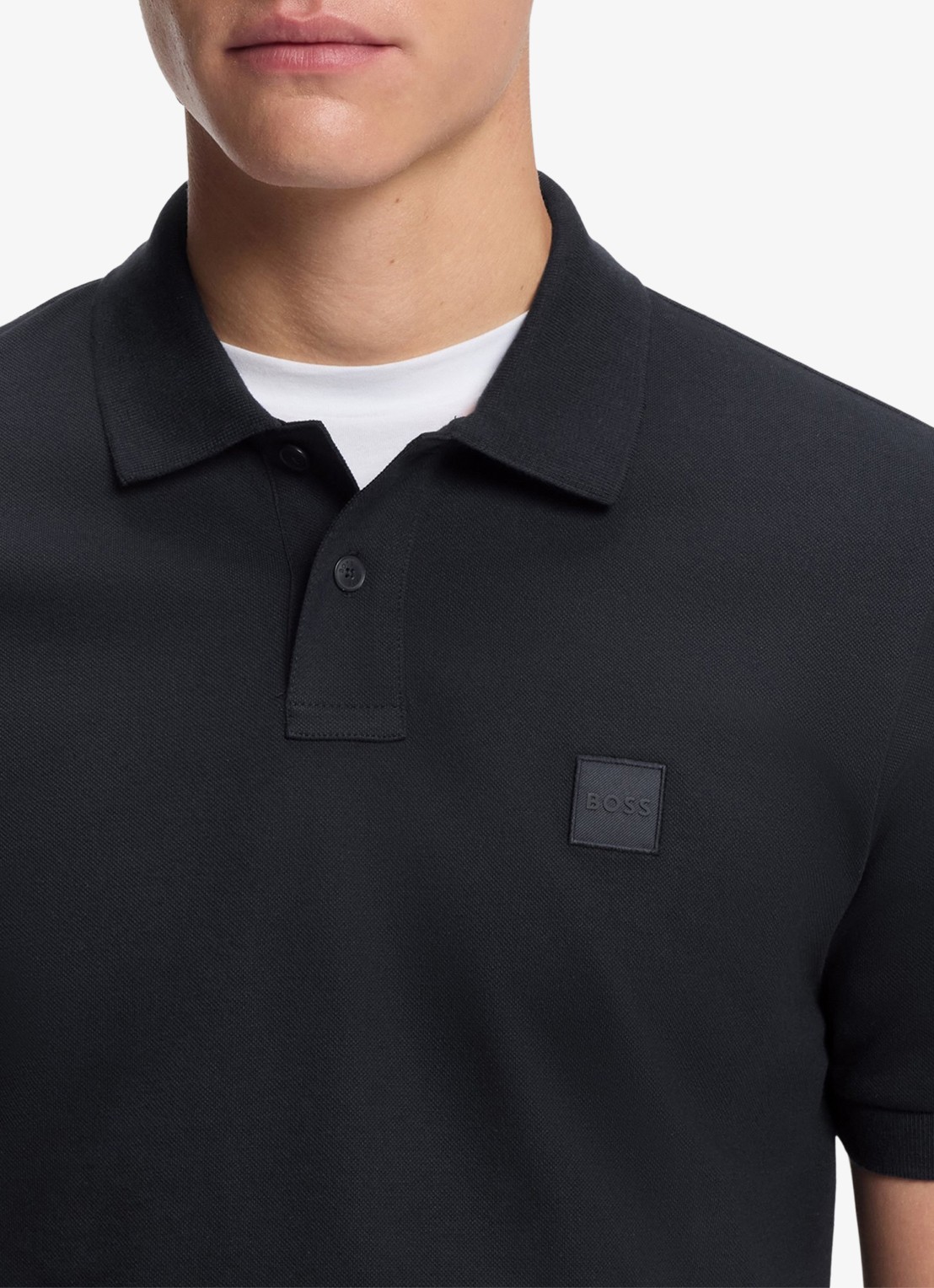 BOSS Slim-fit polo van stretchkatoen met logopatch - detail 6 donkerblauw