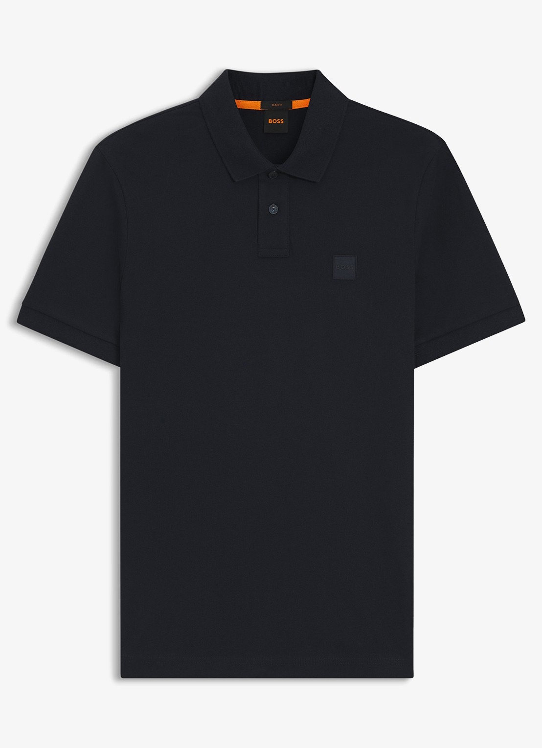 BOSS Slim-fit polo van stretchkatoen met logopatch - voorkant 2 donkerblauw