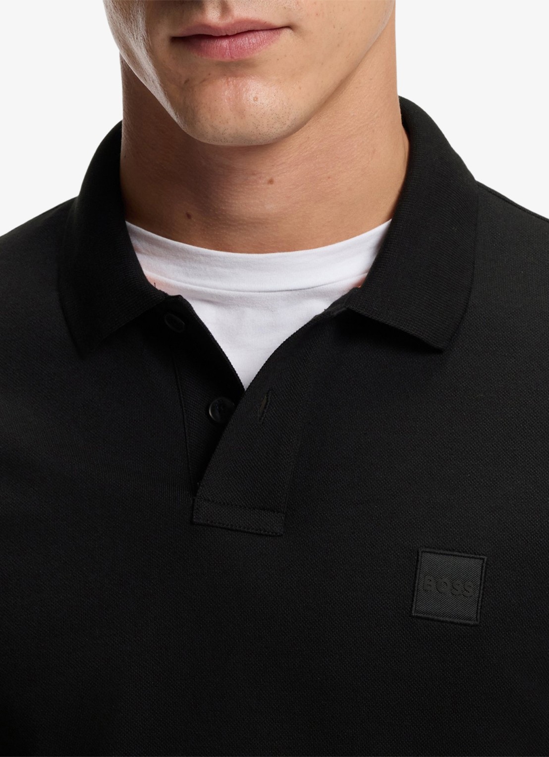 BOSS Slim-fit polo van stretchkatoen met logopatch - detail 3 zwart