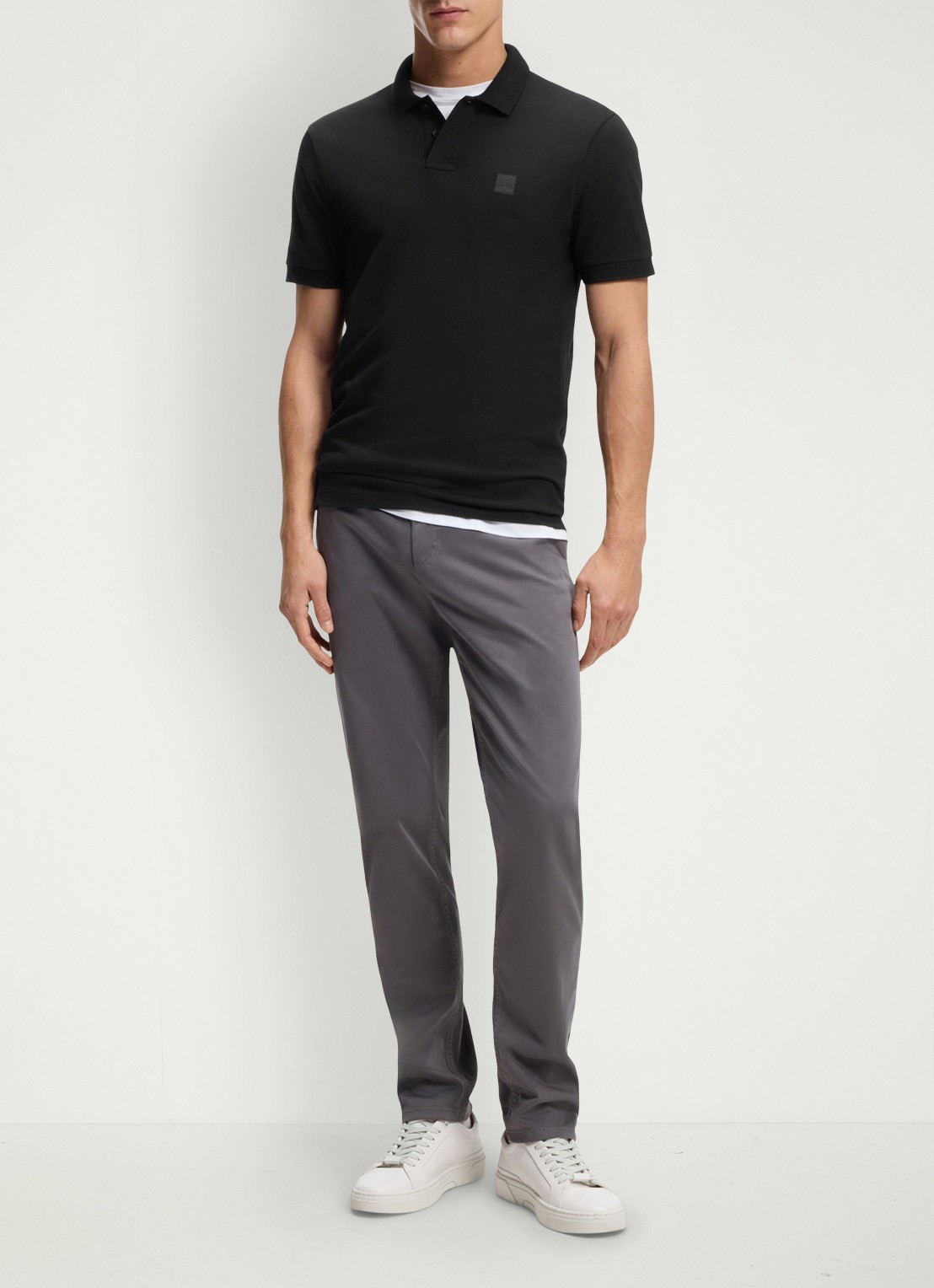 BOSS Slim-fit polo van stretchkatoen met logopatch - voorkant 5 zwart