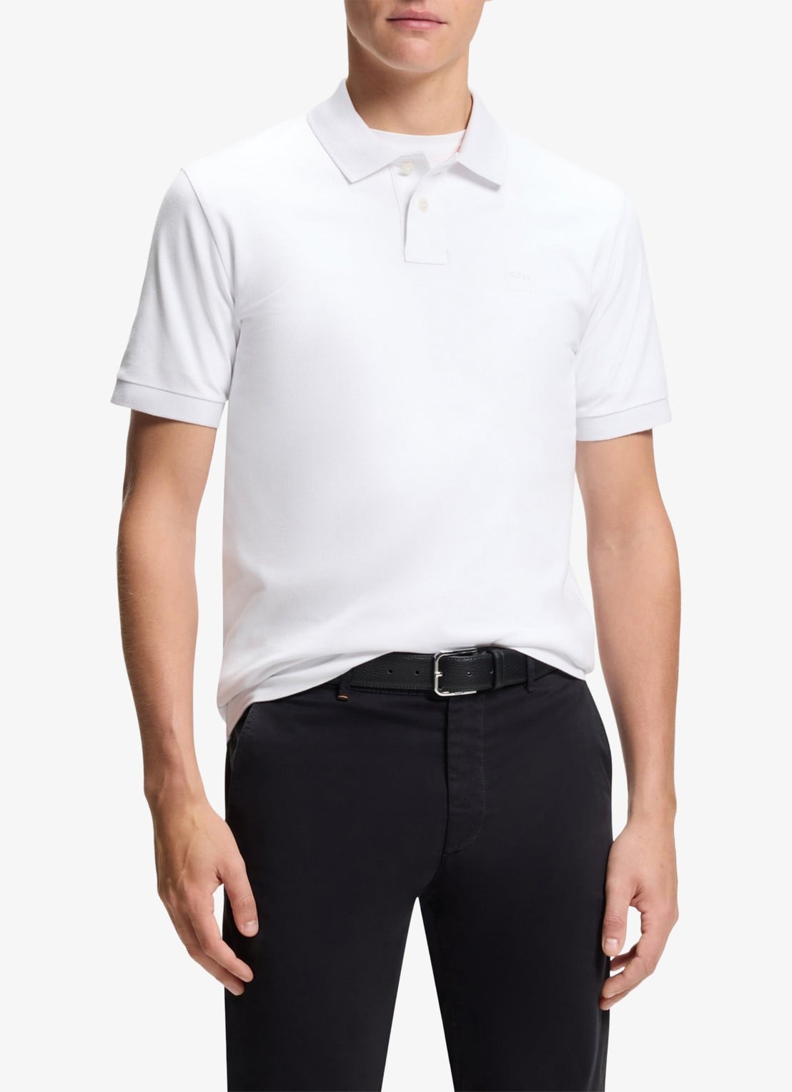 BOSS Slim-fit polo van stretchkatoen met logopatch - detail 4 wit