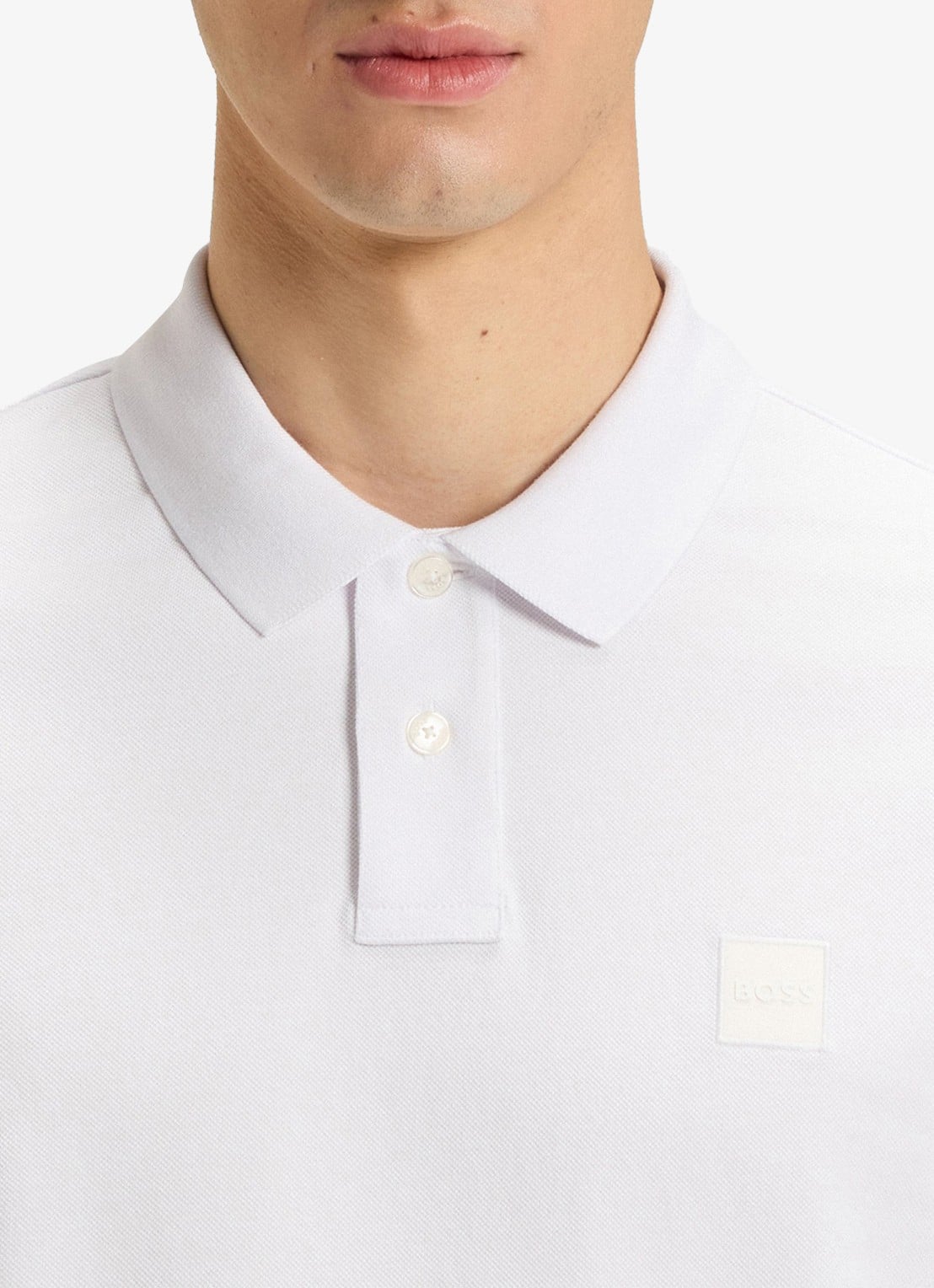 BOSS Slim-fit polo van stretchkatoen met logopatch - detail 5 wit