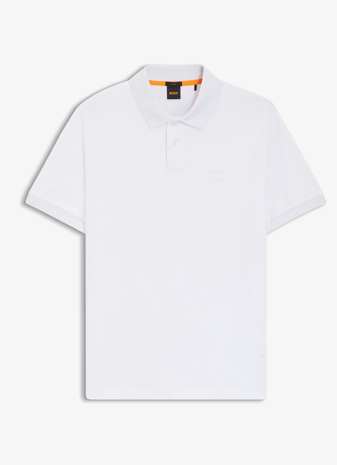BOSS Slim-fit polo van stretchkatoen met logopatch - voorkant wit