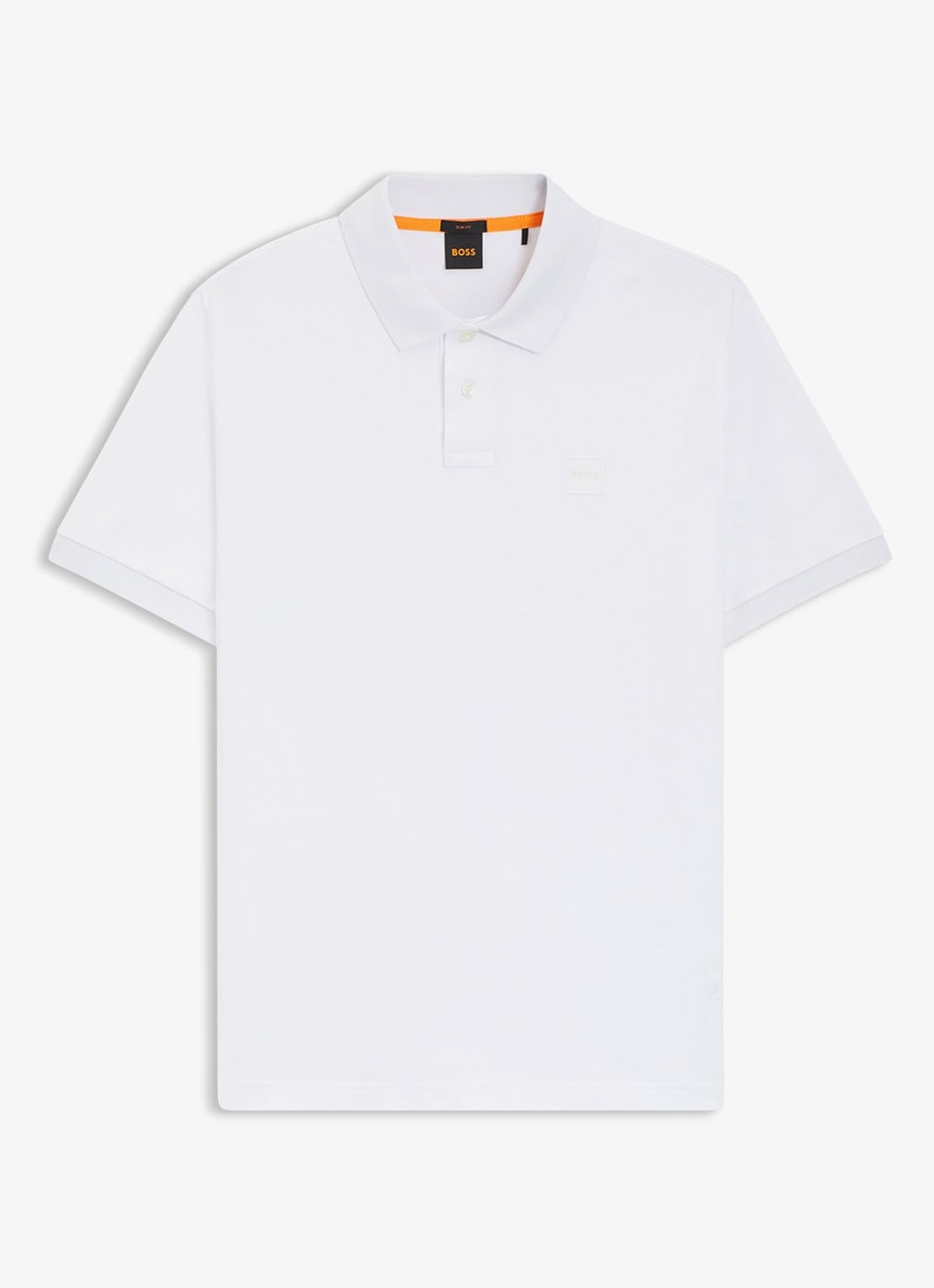 BOSS Slim-fit polo van stretchkatoen met logopatch - voorkant wit