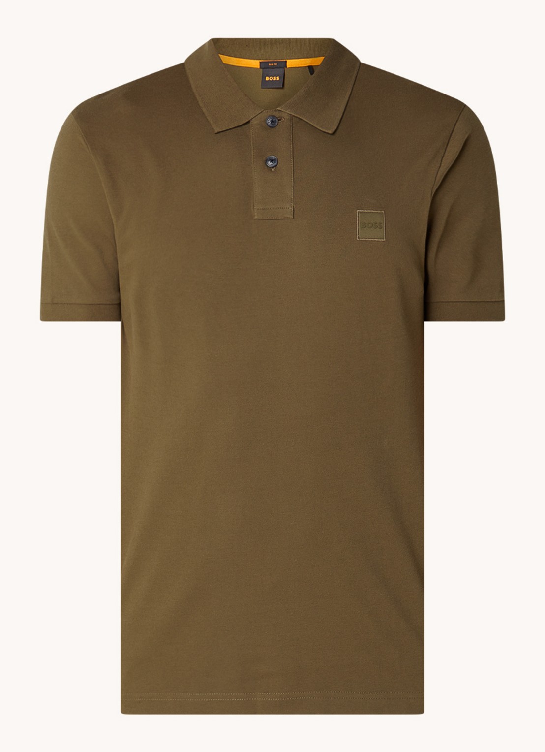 BOSS Slim-fit polo van stretchkatoen met logopatch - voorkant 3 mosgroen