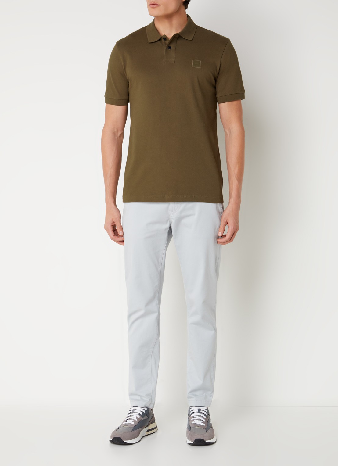 BOSS Slim-fit polo van stretchkatoen met logopatch - voorkant 4 mosgroen