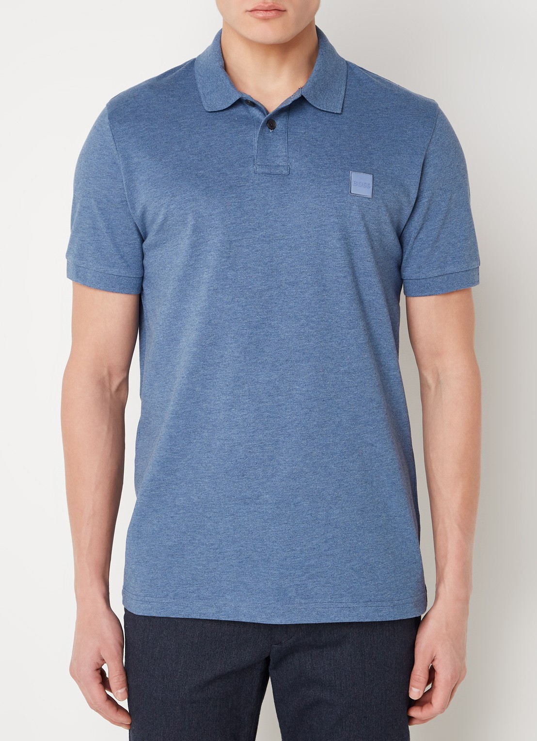 BOSS Slim-fit polo van stretchkatoen met logopatch - detail 3 staalblauw