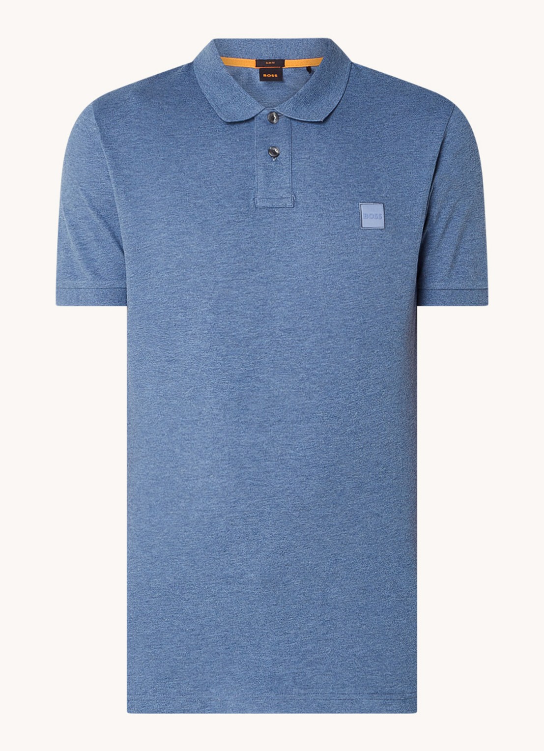 BOSS Slim-fit polo van stretchkatoen met logopatch - voorkant 5 staalblauw