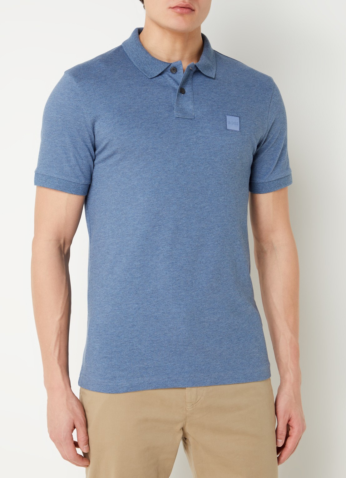 BOSS Slim-fit polo van stretchkatoen met logopatch - detail 4 staalblauw