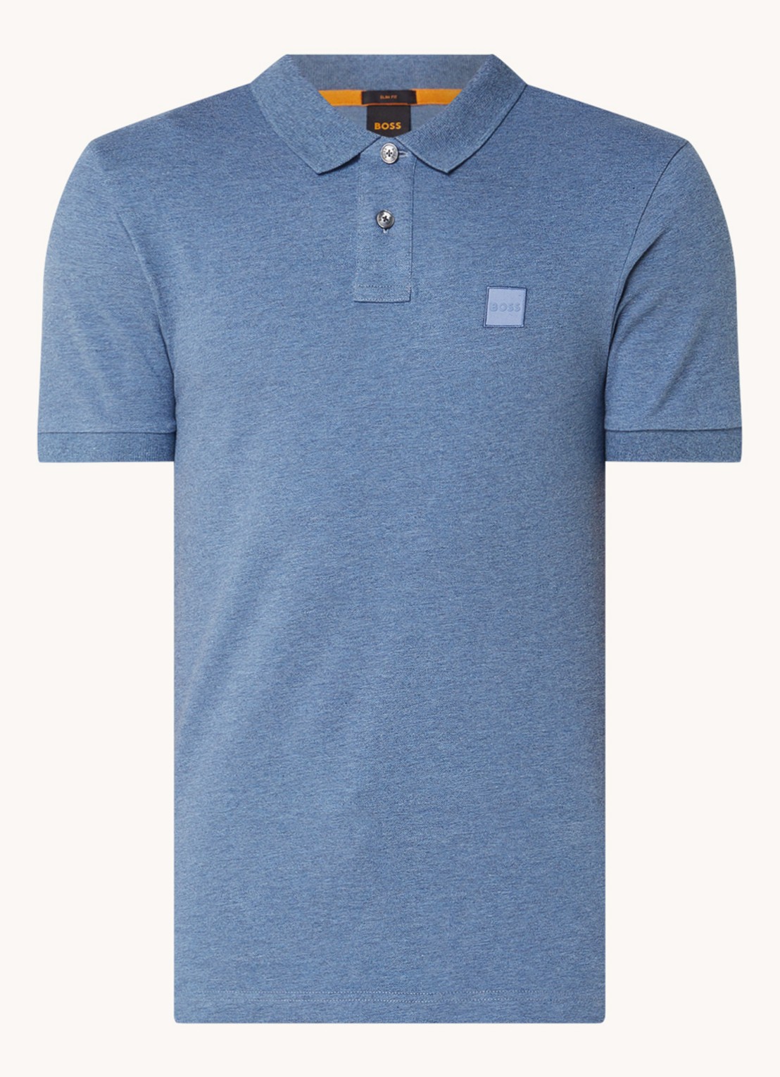BOSS Slim-fit polo van stretchkatoen met logopatch - voorkant 7 staalblauw