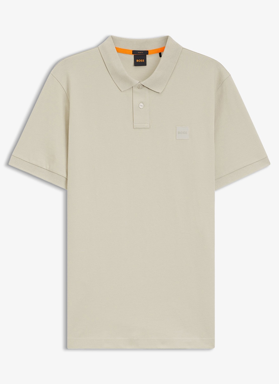 BOSS Slim-fit polo van stretchkatoen met logopatch - voorkant beige