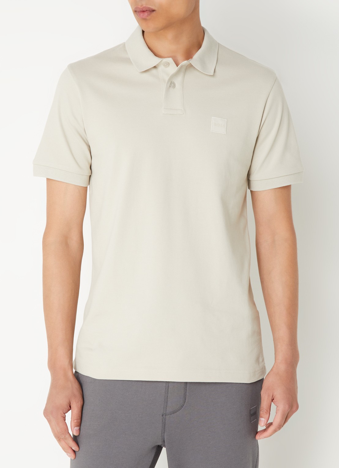 BOSS Slim-fit polo van stretchkatoen met logopatch - detail 9 beige
