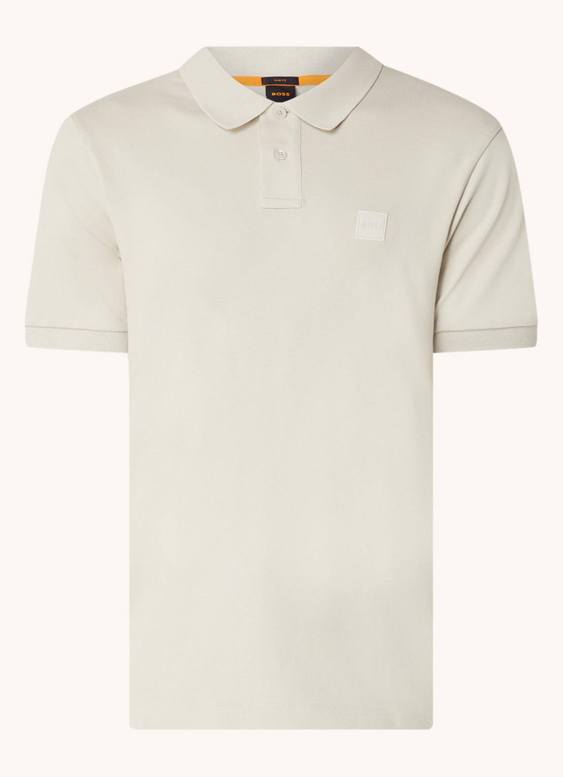 BOSS Slim-fit polo van stretchkatoen met logopatch - voorkant 3 beige