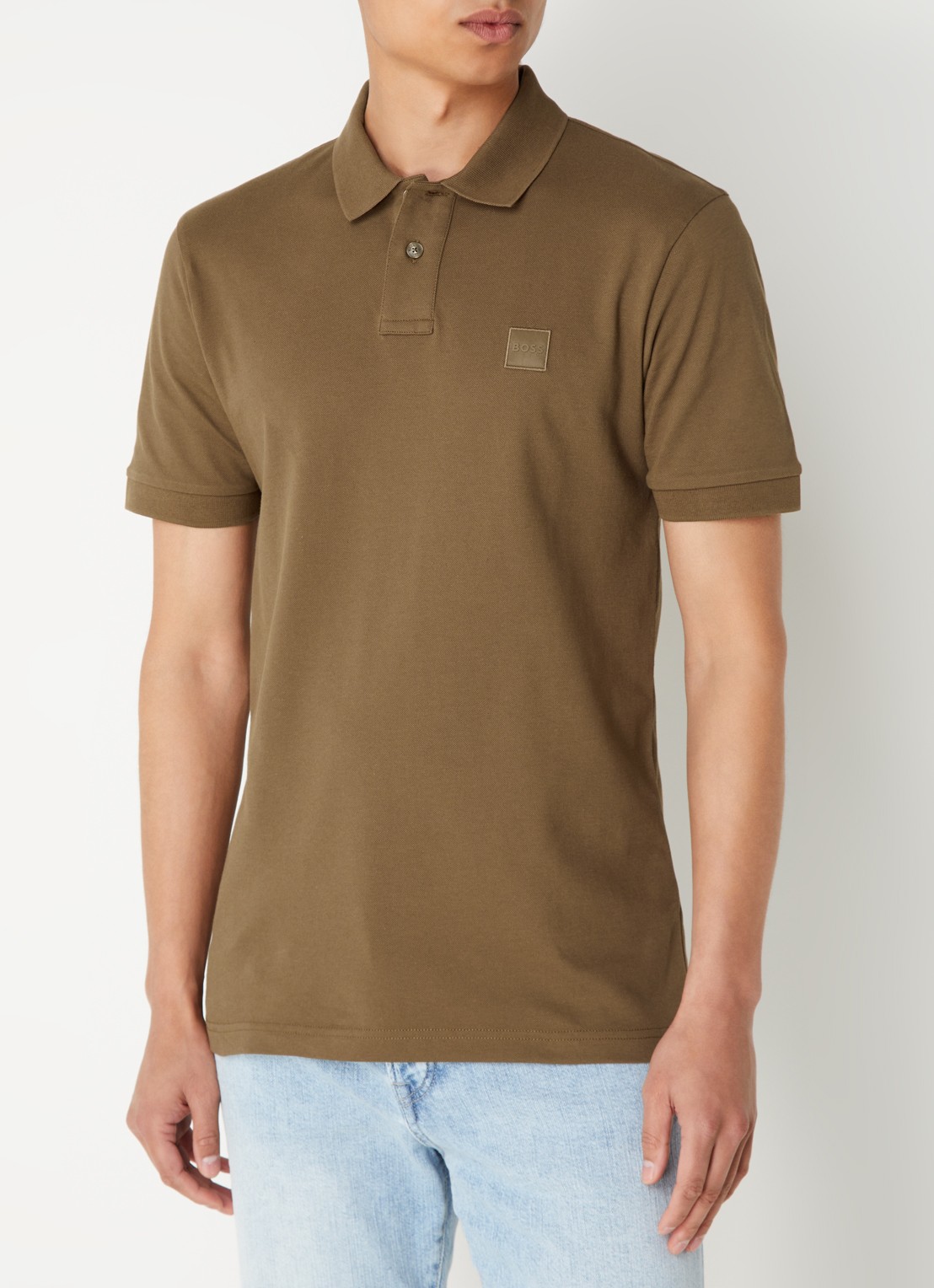 BOSS Slim-fit polo van stretchkatoen met logopatch - detail bruin