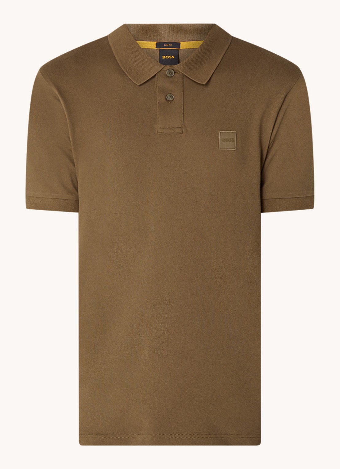 BOSS Slim-fit polo van stretchkatoen met logopatch - voorkant 3 bruin