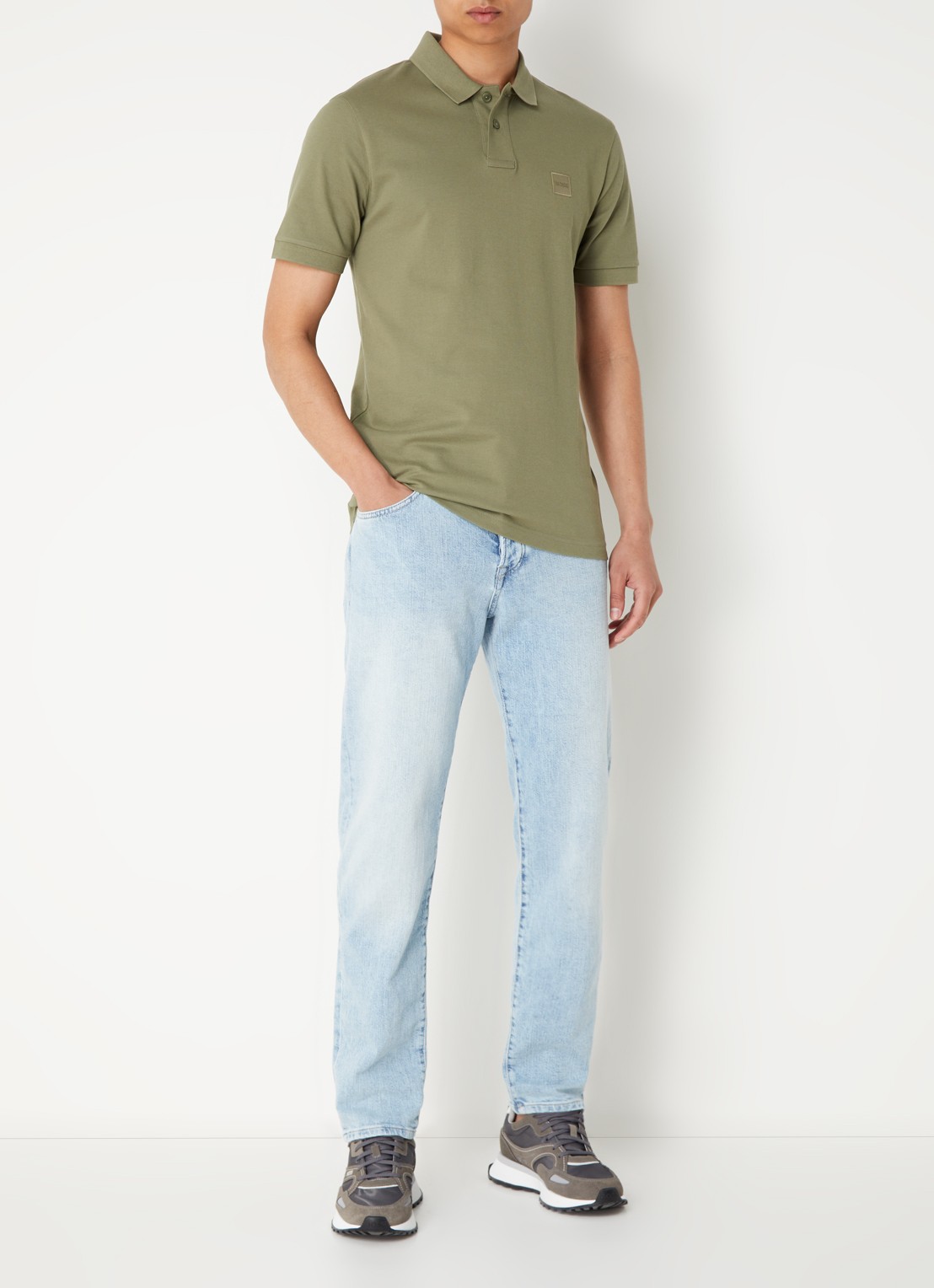 BOSS Slim-fit polo van stretchkatoen met logopatch - voorkant 4 groen