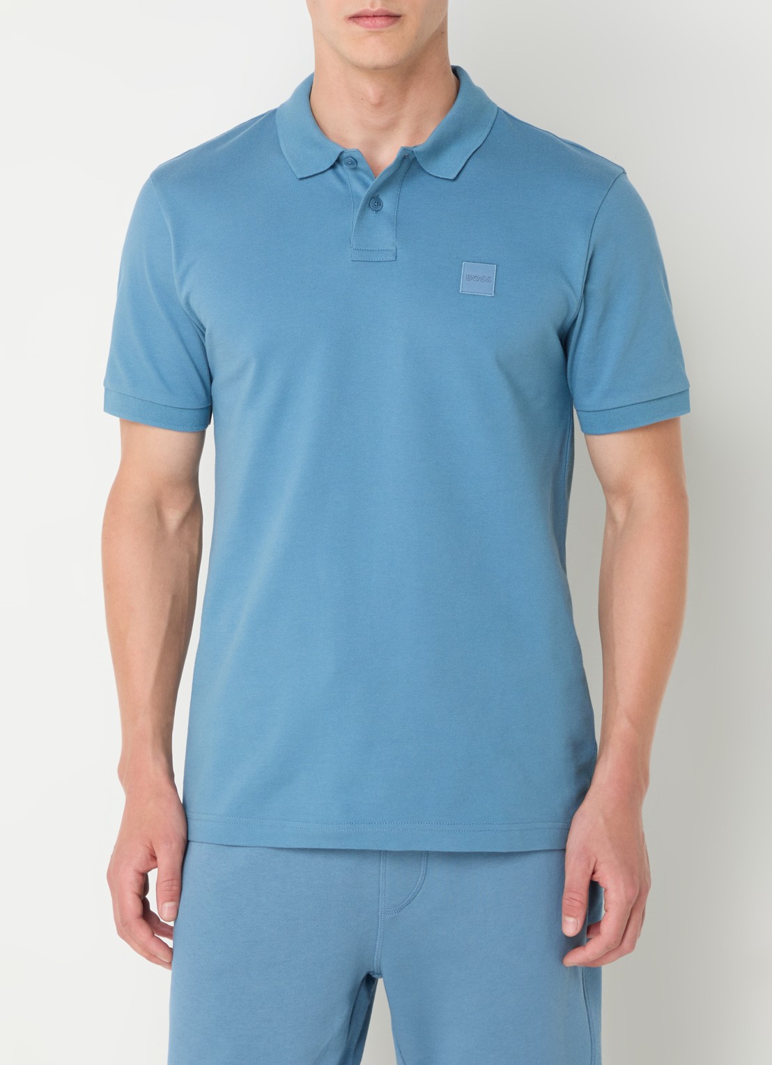 BOSS Slim-fit polo van stretchkatoen met logopatch - detail 2 blauwgrijs