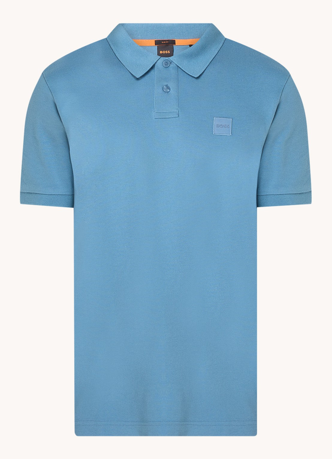 BOSS Slim-fit polo van stretchkatoen met logopatch - voorkant 3 blauwgrijs