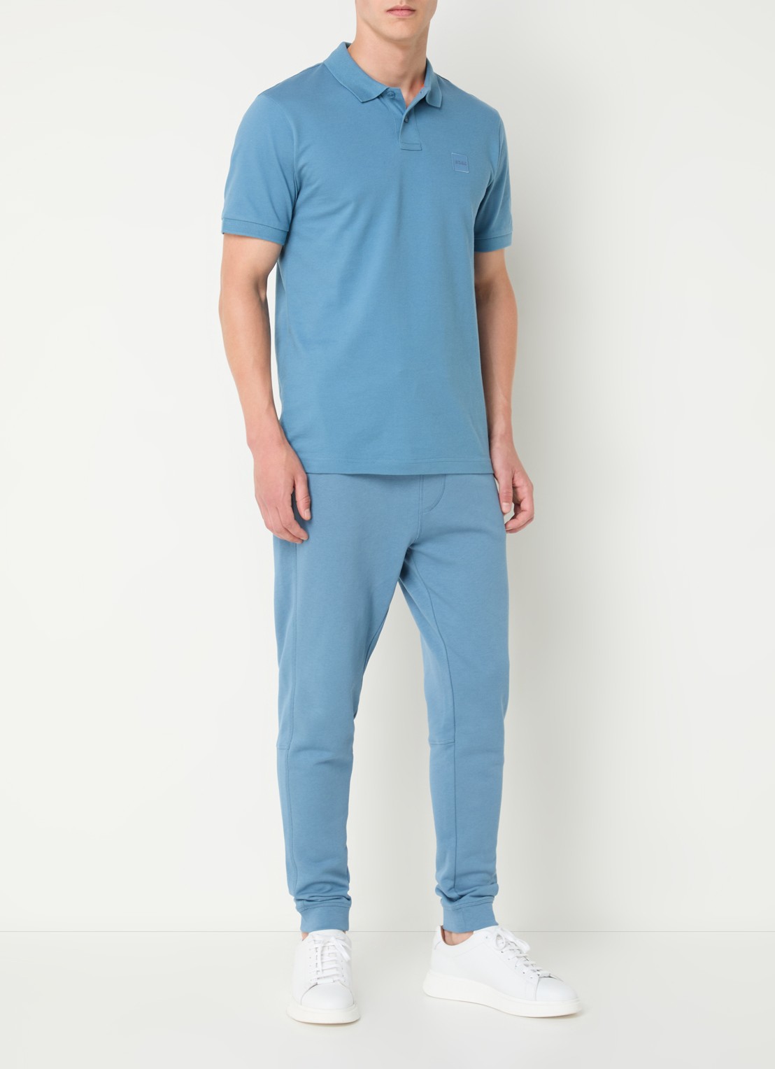 BOSS Slim-fit polo van stretchkatoen met logopatch - voorkant 4 blauwgrijs