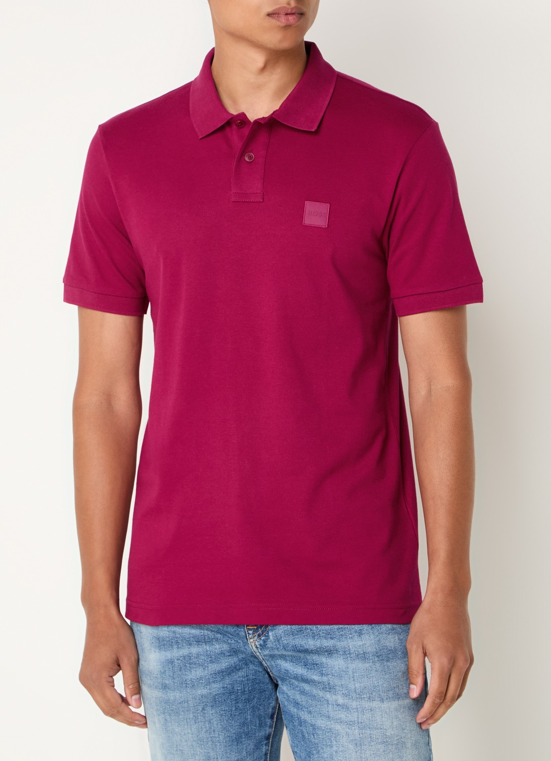 BOSS Slim-fit polo van stretchkatoen met logopatch - detail 4 cranberryrood