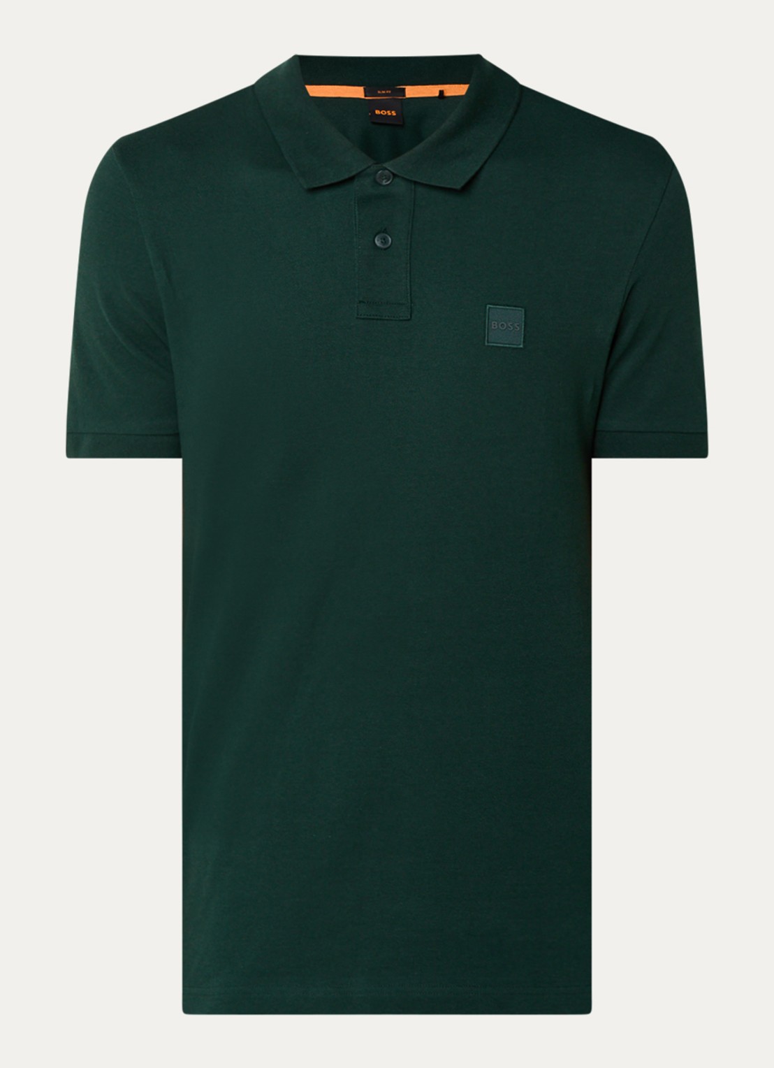 BOSS Slim-fit polo van stretchkatoen met logopatch - voorkant 2 donkergroen