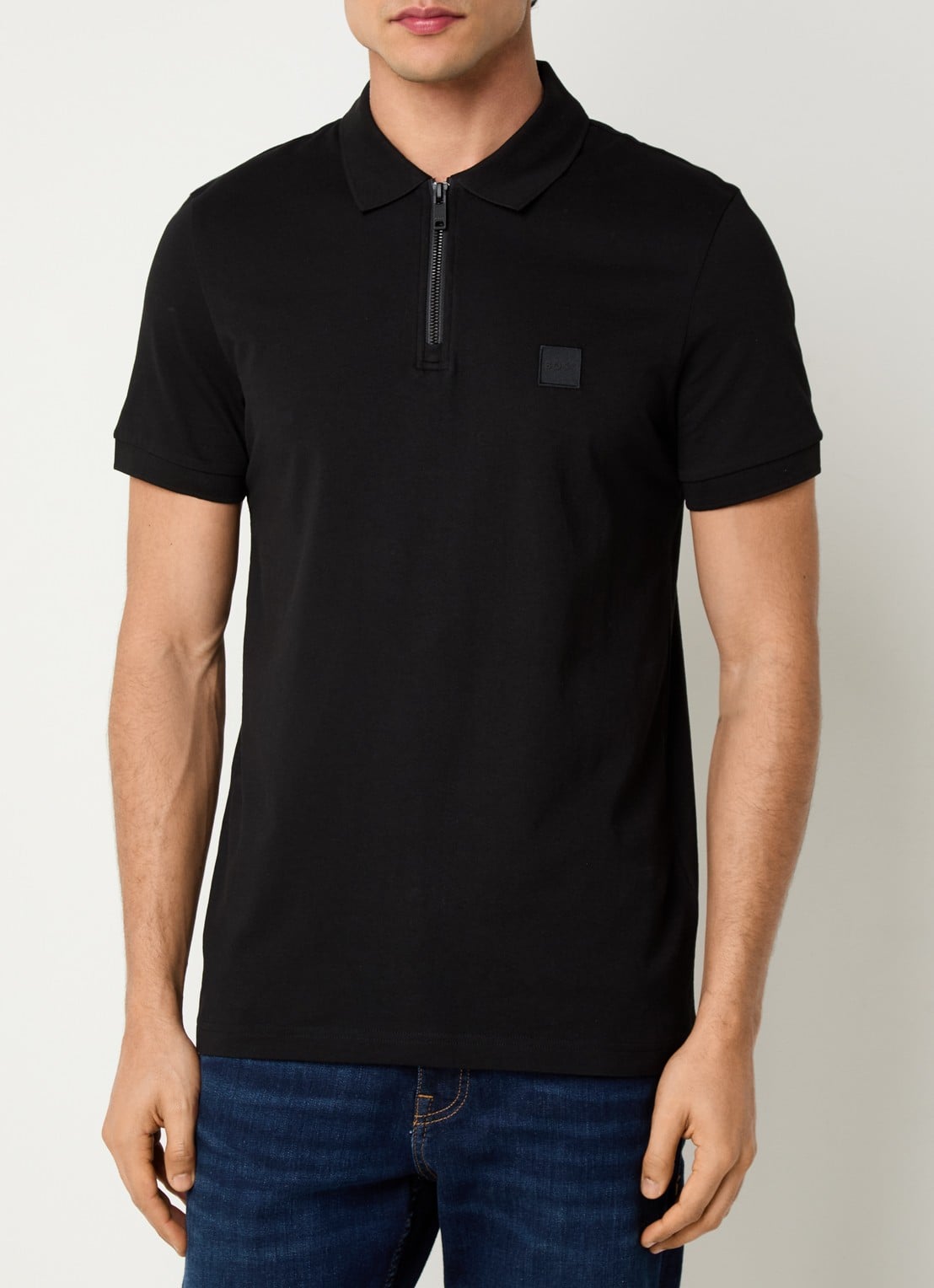 BOSS Slim-fit polo van stretchkatoen met logopatch - detail 4 black-001 / zwart