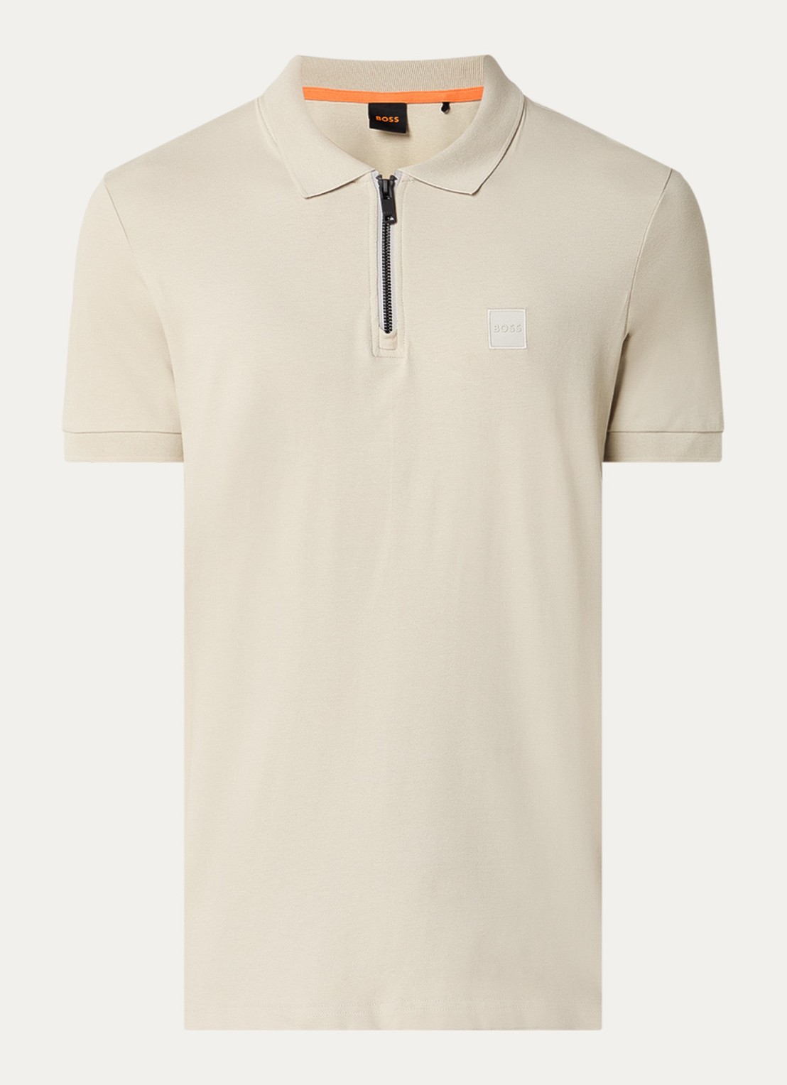 BOSS Slim-fit polo van stretchkatoen met logopatch - voorkant 2 light beige-271 / beige