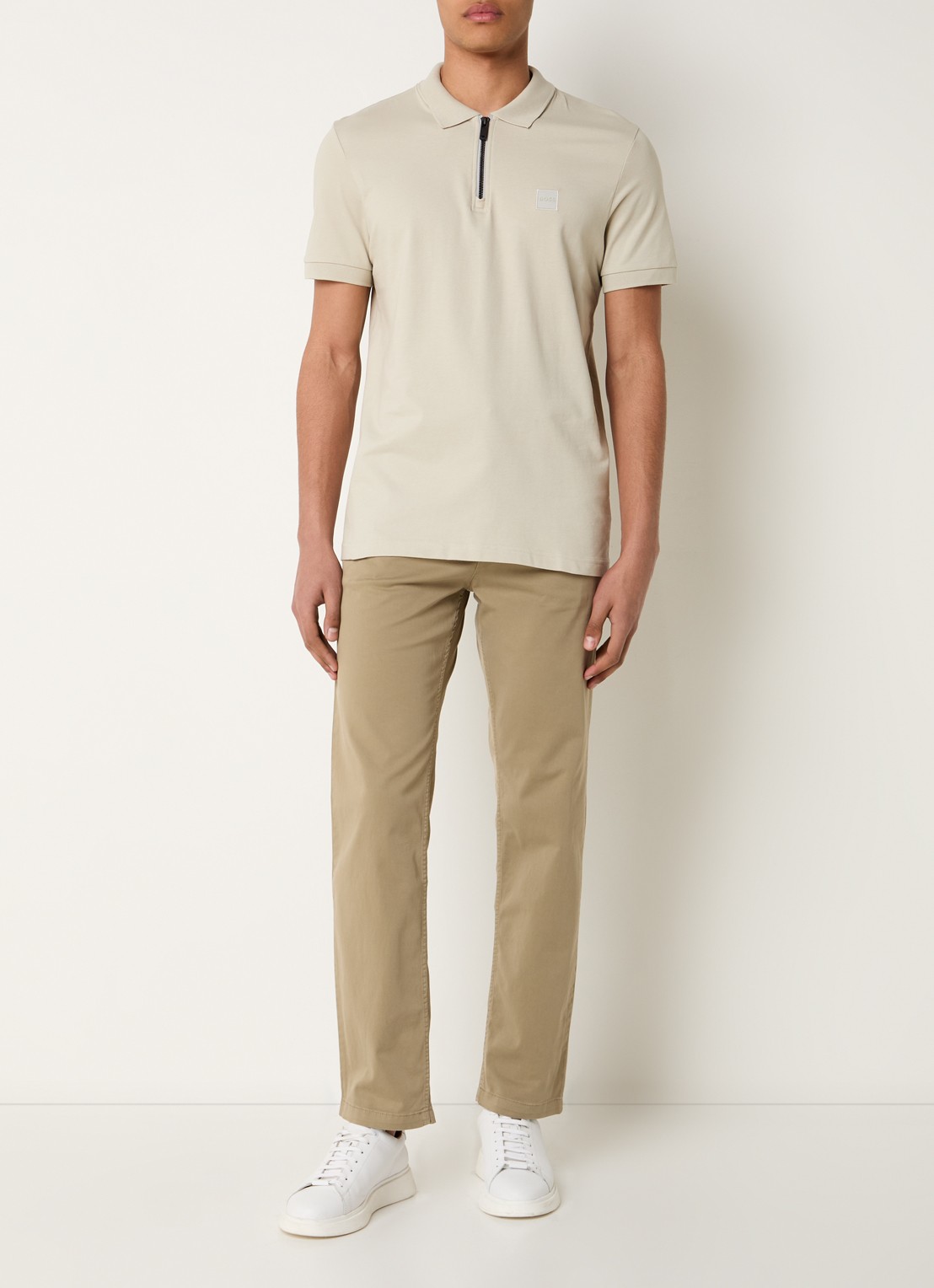 BOSS Slim-fit polo van stretchkatoen met logopatch - voorkant 3 light beige-271 / beige