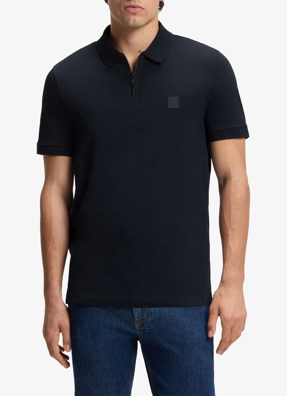 BOSS Slim-fit polo van stretchkatoen met logopatch - detail 6 dark blue-404 / blauw