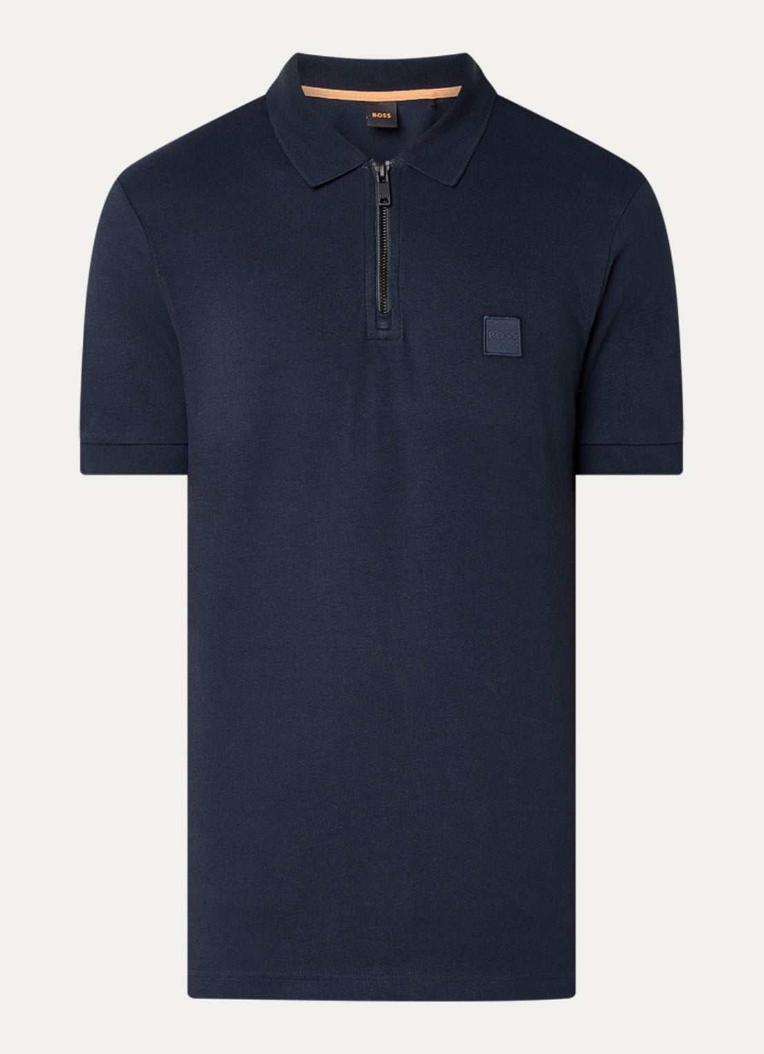 BOSS Slim-fit polo van stretchkatoen met logopatch - voorkant 3 dark blue-404 / blauw