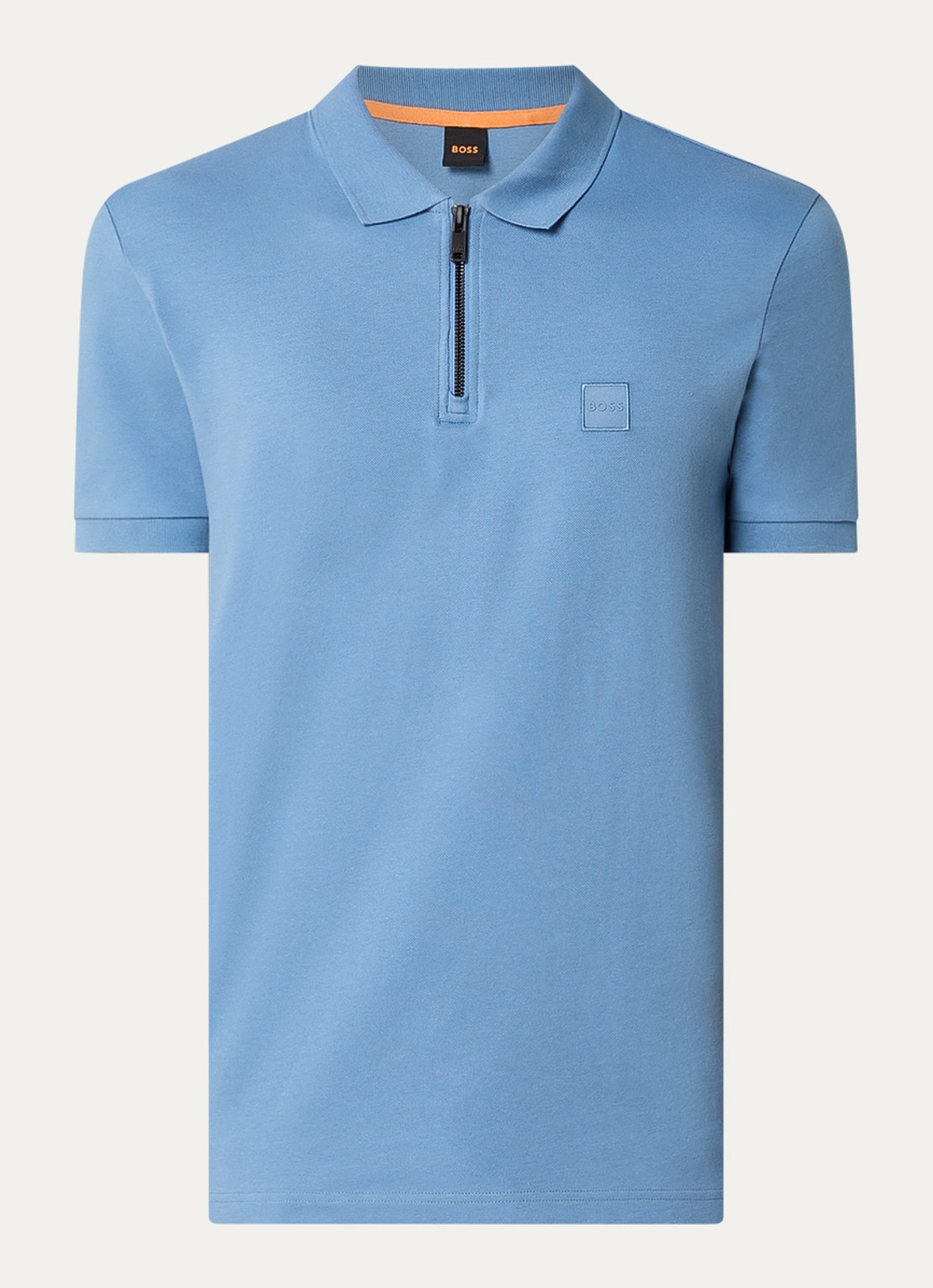 BOSS Slim-fit polo van stretchkatoen met logopatch - voorkant 2 open blue-462 / blauw