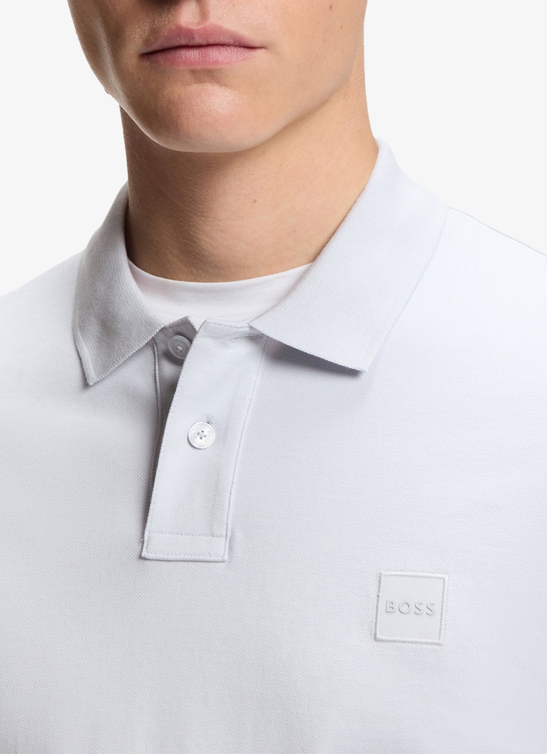 BOSS Slim-fit polo van stretchkatoen met logopatch - detail 7 lichtgrijs