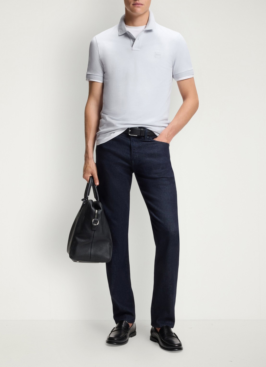 BOSS Slim-fit polo van stretchkatoen met logopatch - voorkant 4 lichtgrijs