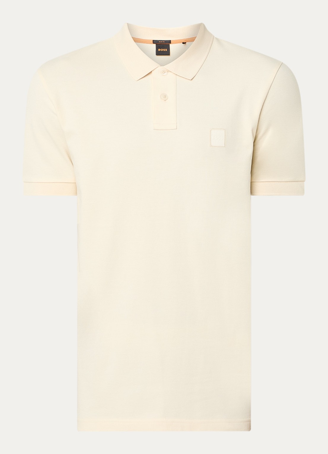 BOSS Slim-fit polo van stretchkatoen met logopatch - voorkant 3 vanillegeel