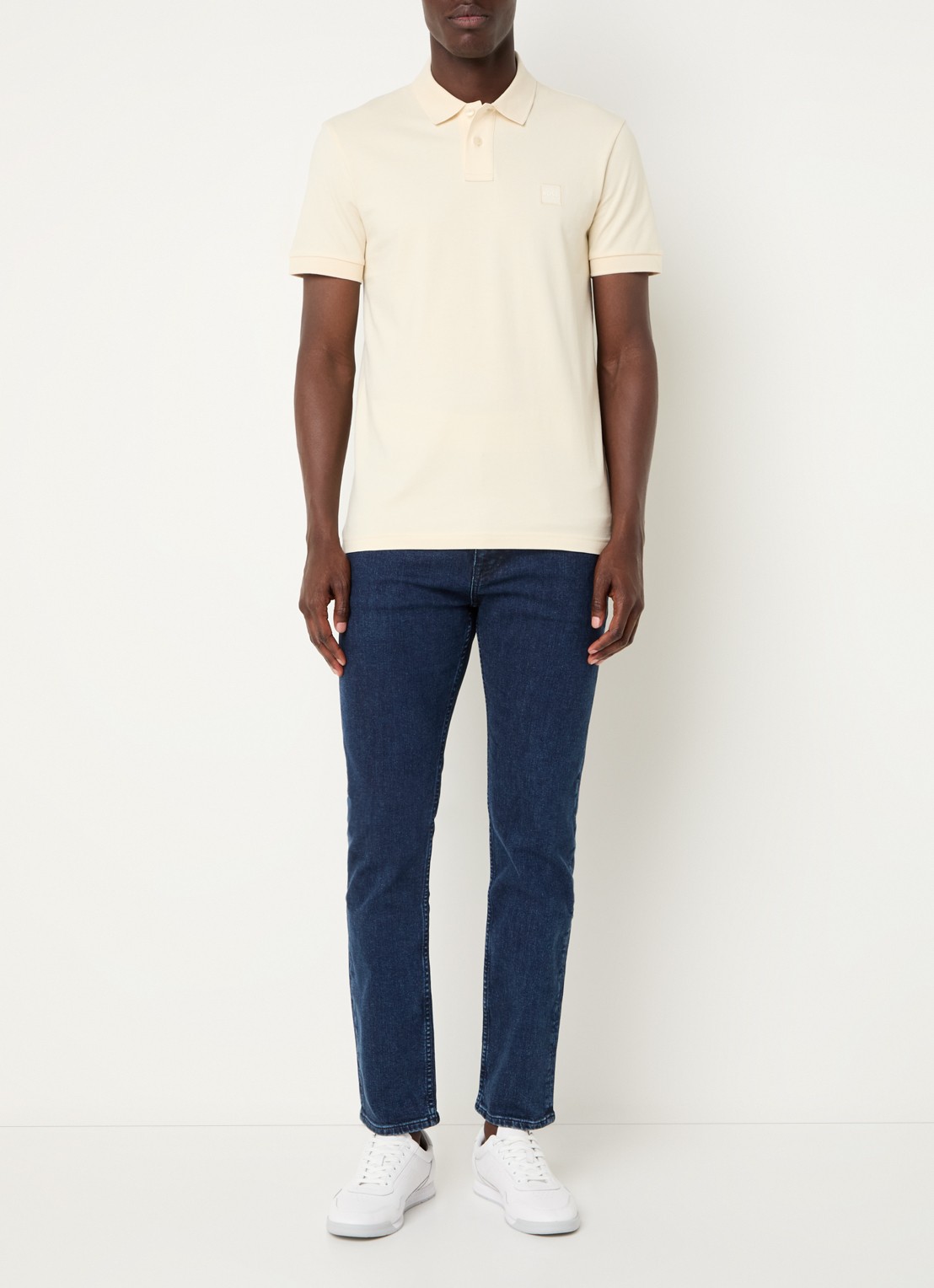 BOSS Slim-fit polo van stretchkatoen met logopatch - voorkant 4 vanillegeel