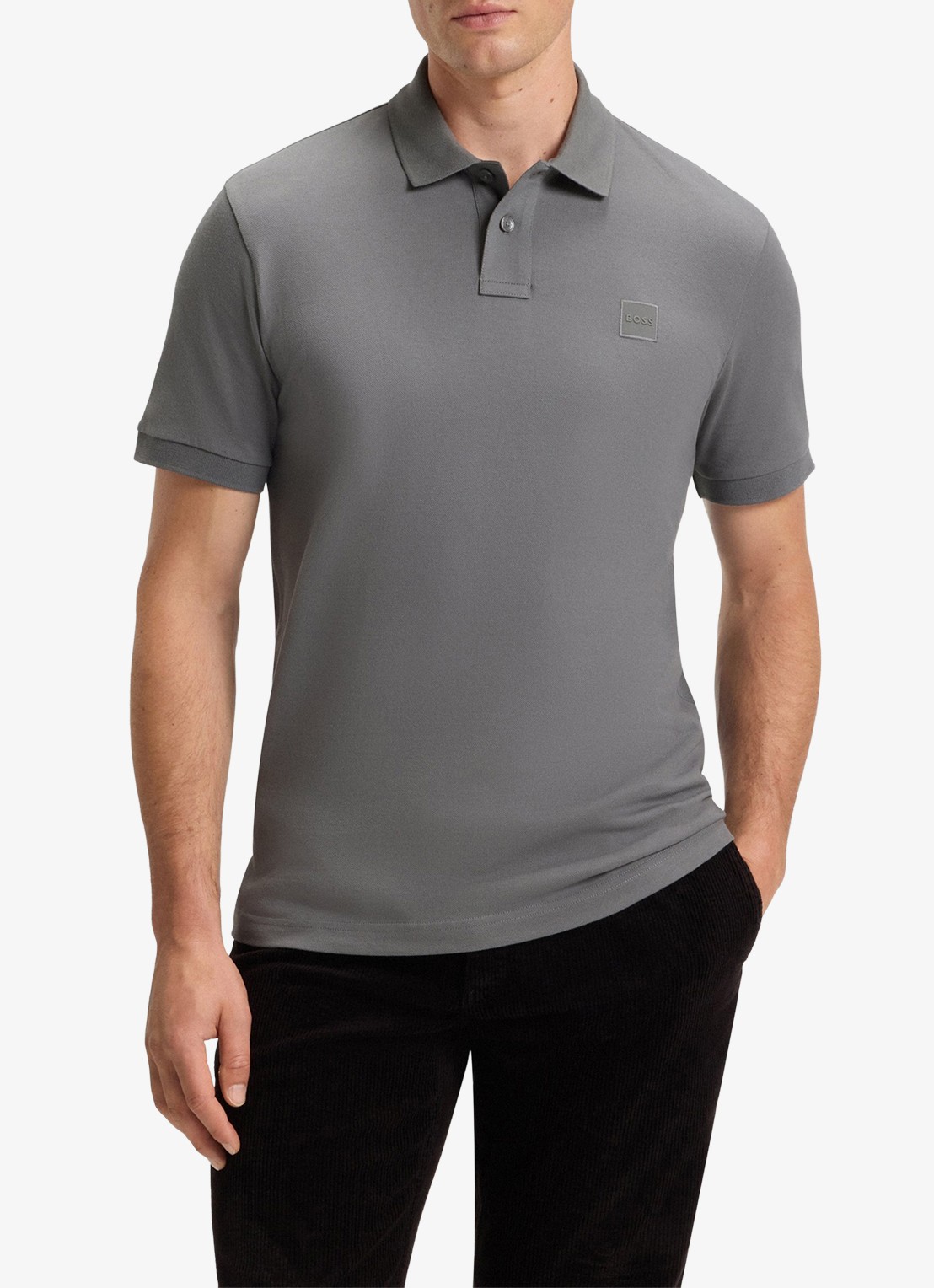 BOSS Slim-fit polo van stretchkatoen met logopatch - detail 2 middengrijs