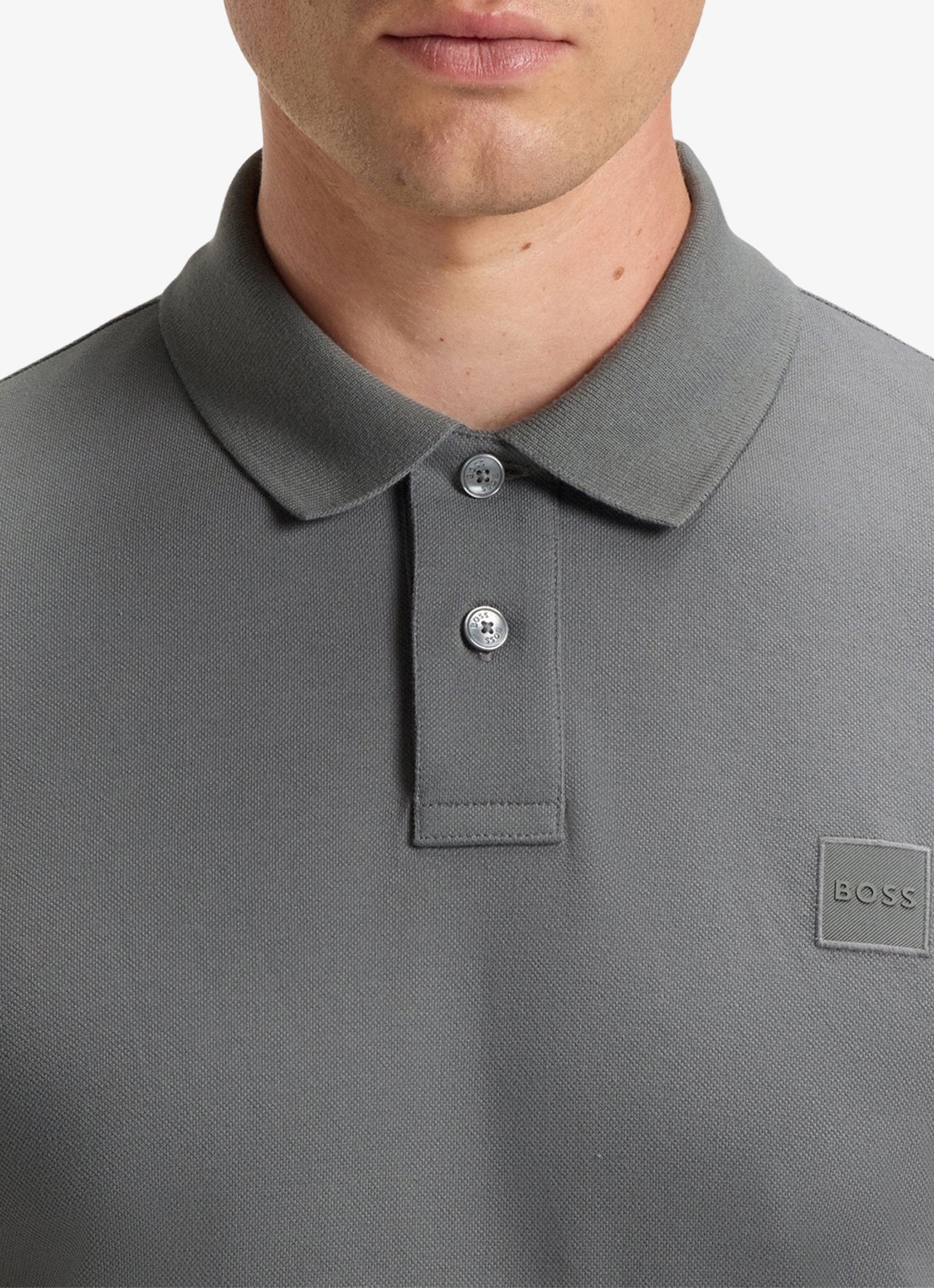 BOSS Slim-fit polo van stretchkatoen met logopatch - detail 3 middengrijs