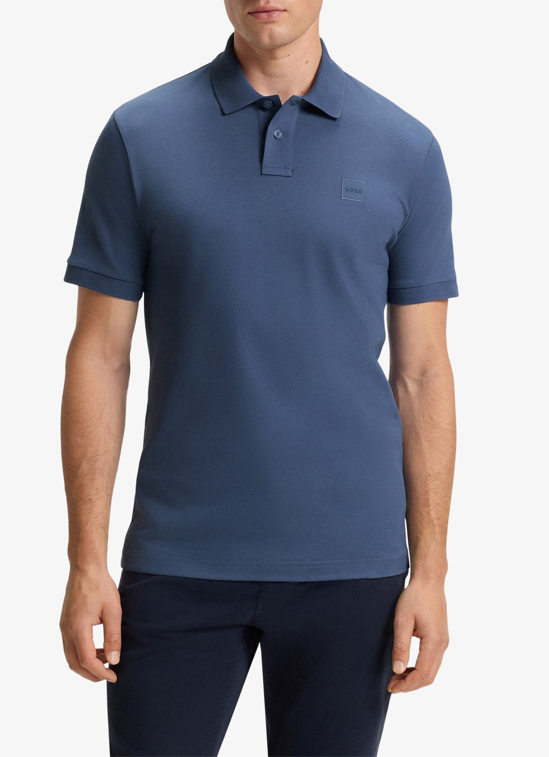 BOSS Slim-fit polo van stretchkatoen met logopatch - detail 4 blauw