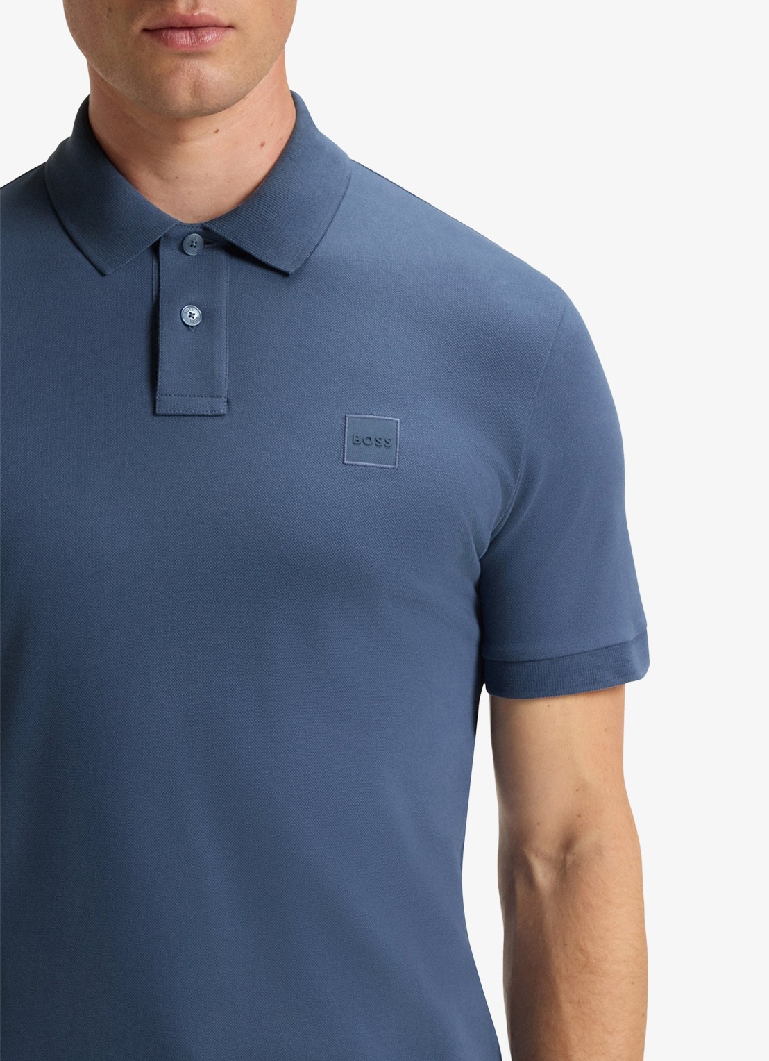 BOSS Slim-fit polo van stretchkatoen met logopatch - detail 5 blauw