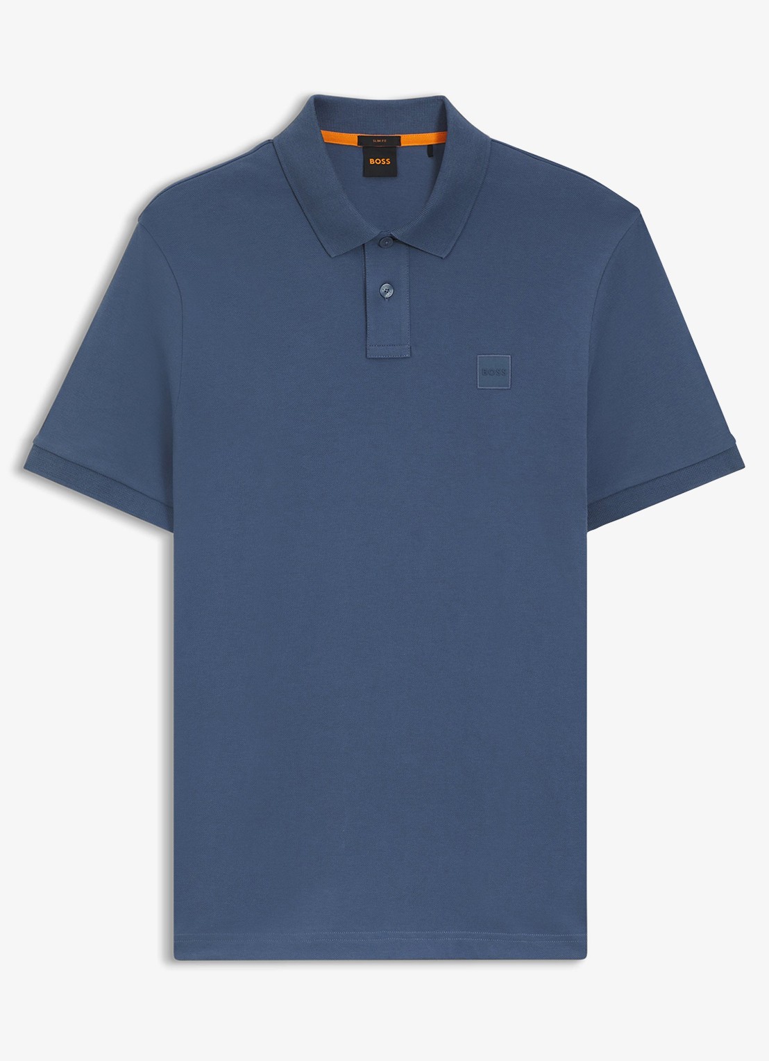 BOSS Slim-fit polo van stretchkatoen met logopatch - voorkant blauw