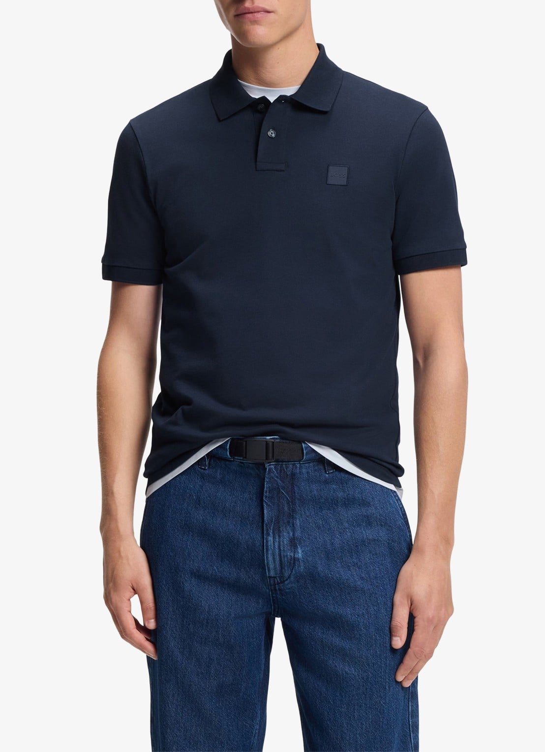 BOSS Slim-fit polo van stretchkatoen met logopatch - detail 4 indigo