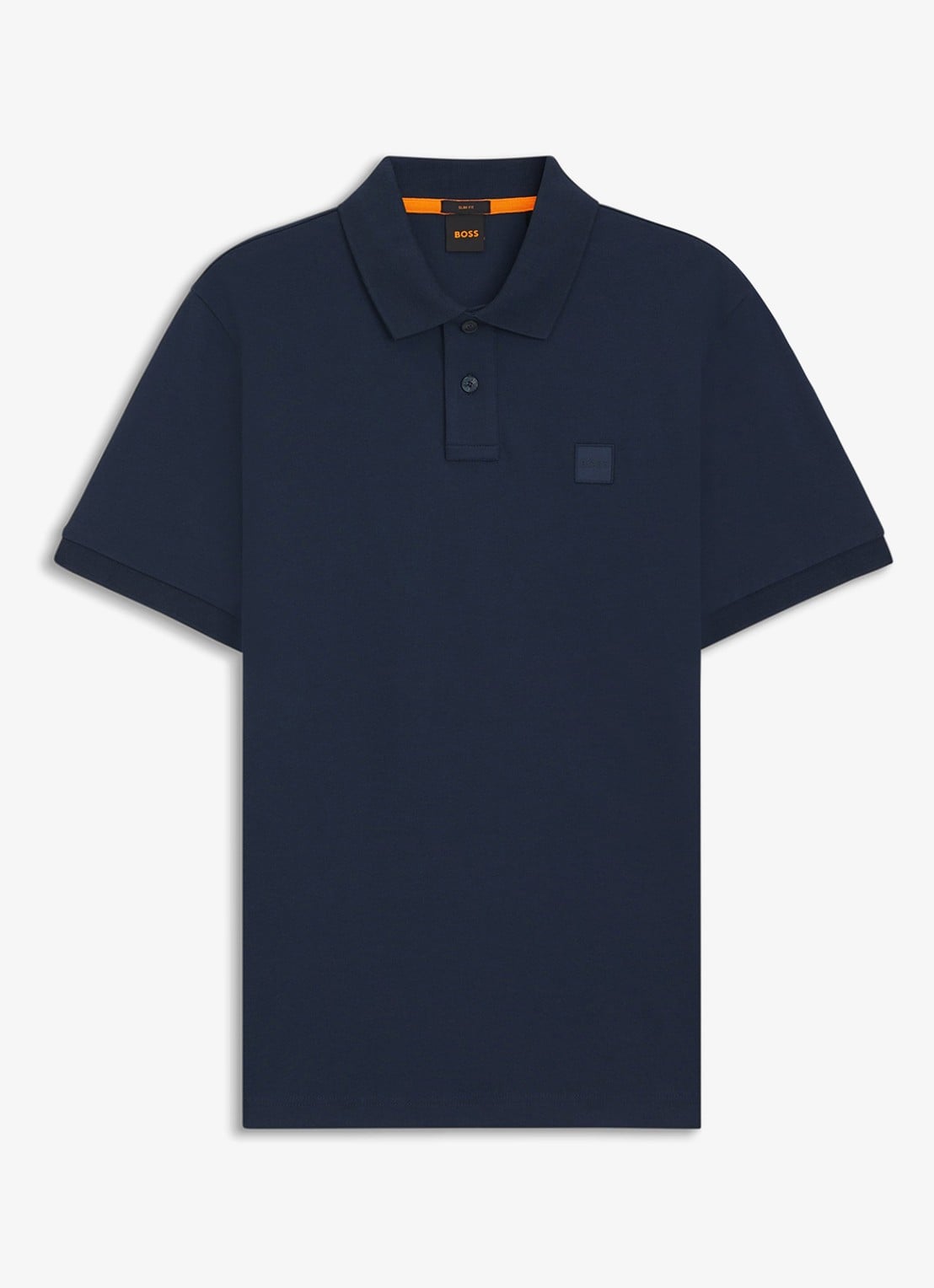 BOSS Slim-fit polo van stretchkatoen met logopatch - voorkant indigo