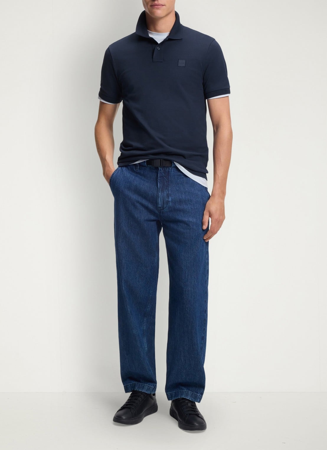 BOSS Slim-fit polo van stretchkatoen met logopatch - voorkant 2 indigo
