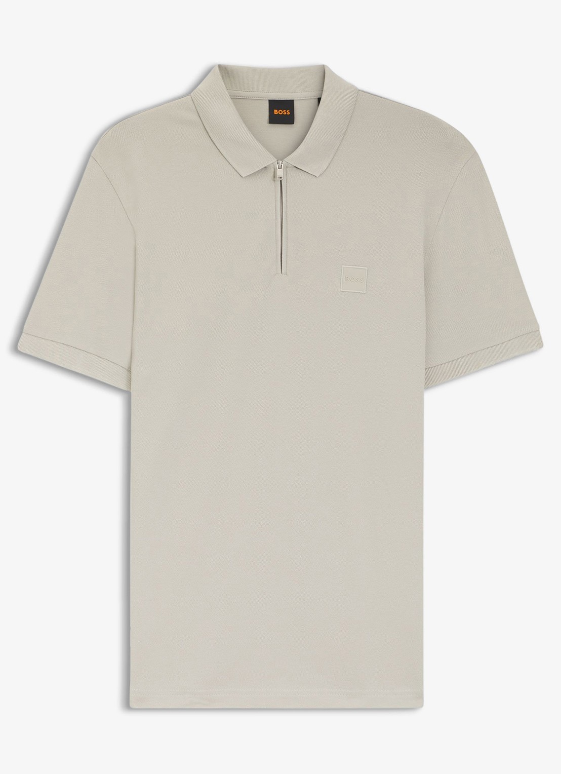 BOSS Slim-fit polo van stretchkatoen met logopatch - voorkant 2 open grey-070 / grijs