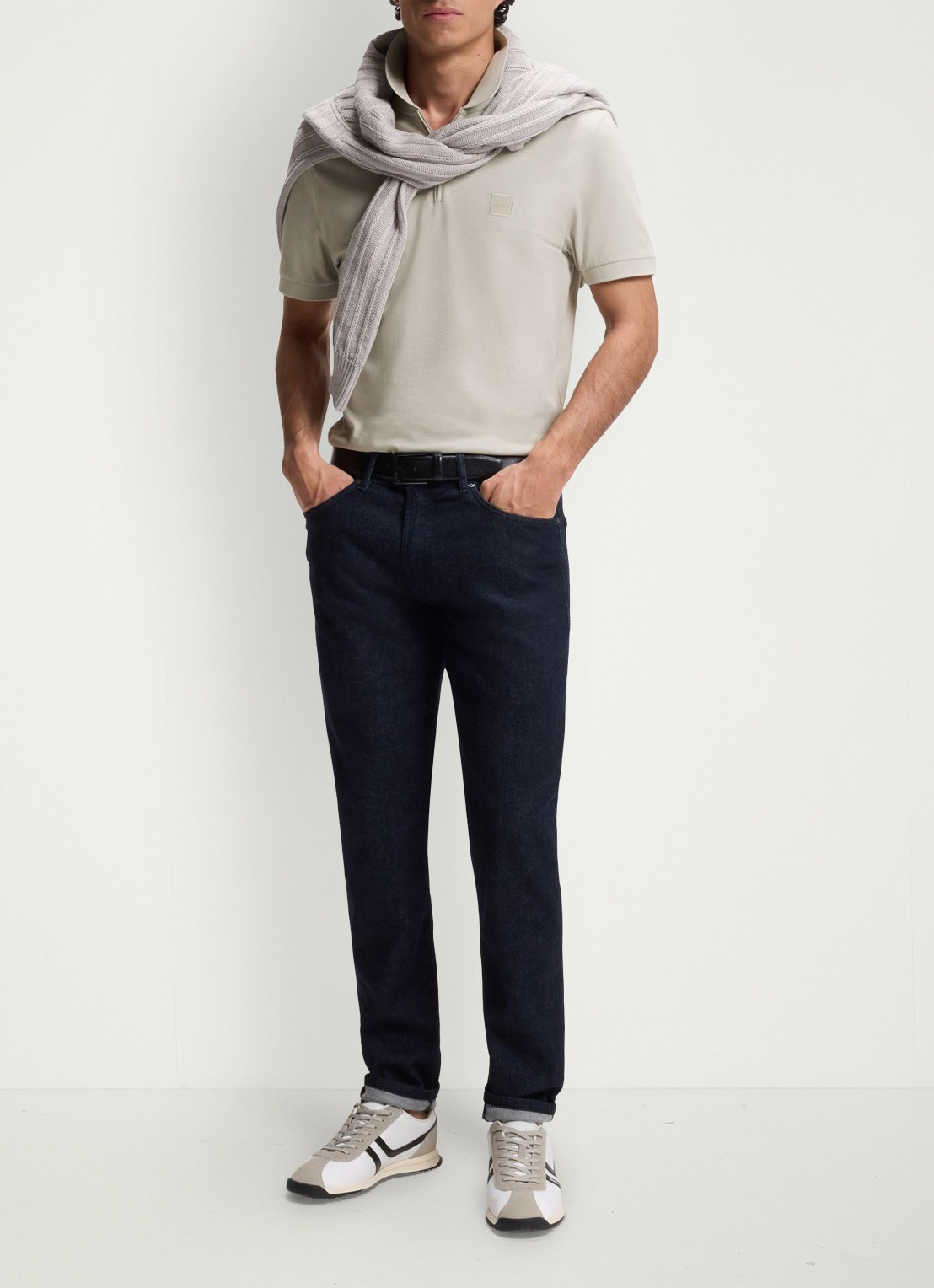 BOSS Slim-fit polo van stretchkatoen met logopatch - voorkant 3 open grey-070 / grijs